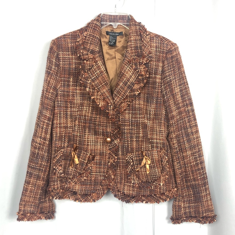 Brown Blazer With Fringe Accent SILK LAND